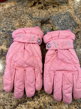 Kids Quilted Pink Winter Gloves with Sparkle Button